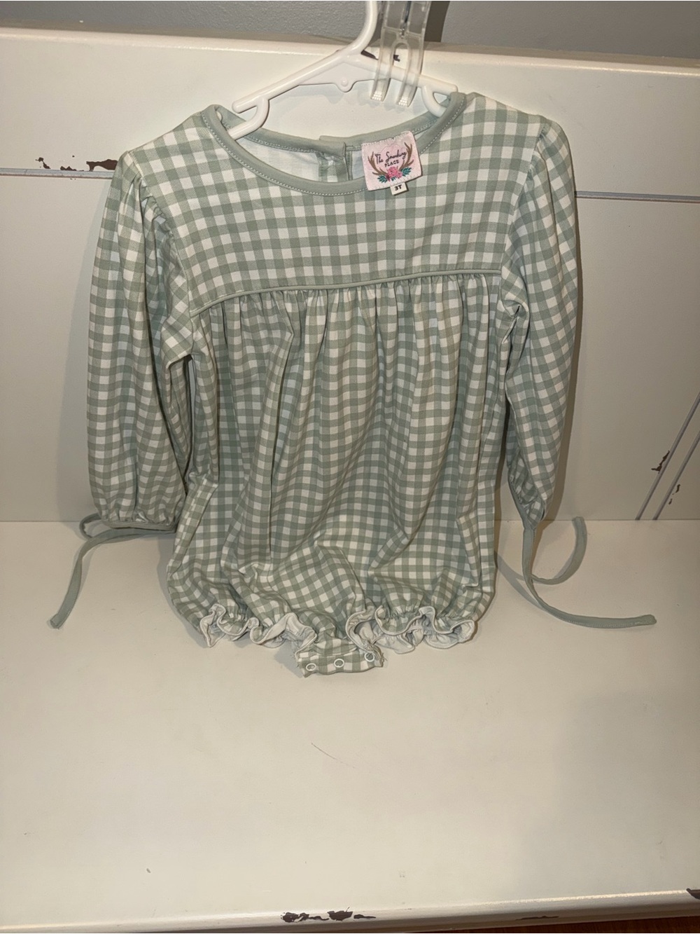 Unbranded Girls' Sage Gingham Long-Sleeve Top